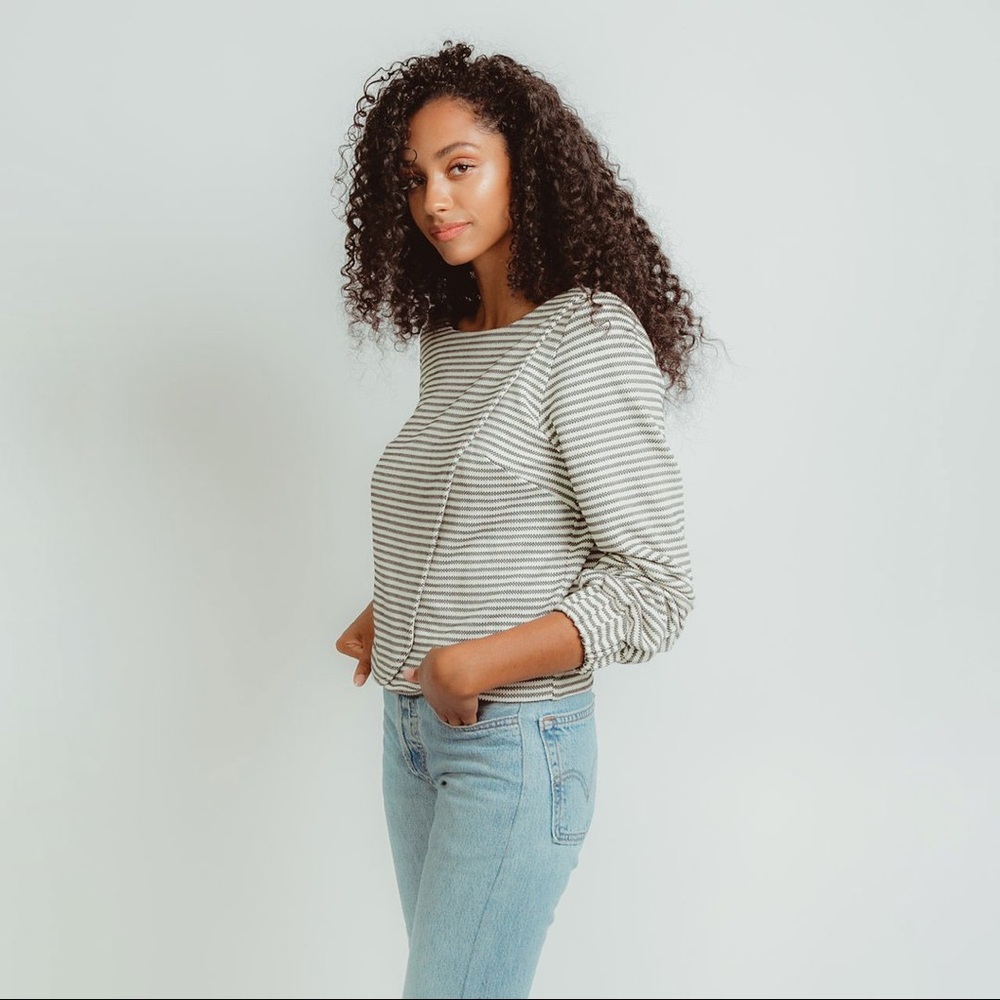 Madri Crossover Sweater in Natural/Black Stripe